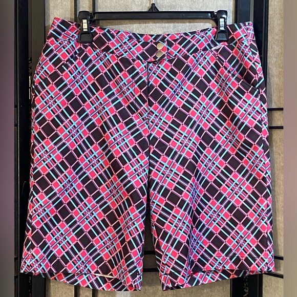 PGA Tour Pants - PGA Tour Bermuda Shorts Womens 8 Neon Pink Black Plaid Summer Golf *flaw*